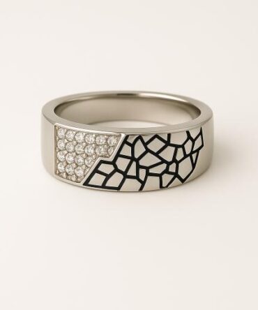 Geometric Pavé Silver Ring