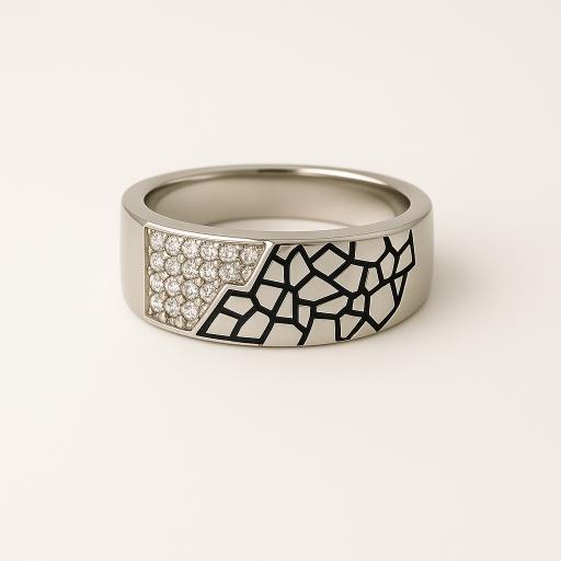 Geometric Pavé Silver Ring