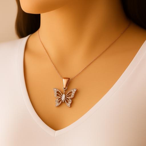 Rose Gold Crystal Butterfly Pendant - Image 2