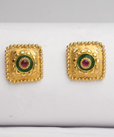 Square Floral Gold Studs