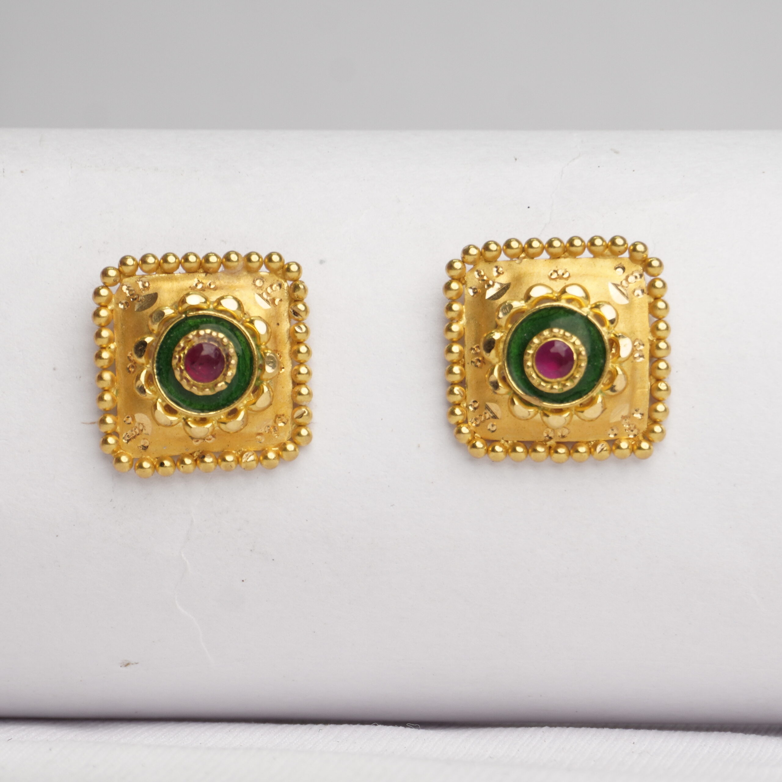 Square Floral Gold Studs